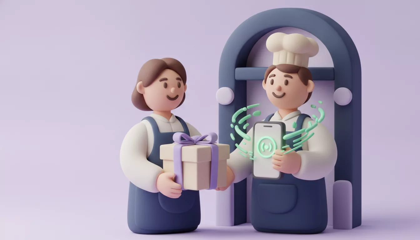 Confeiteira entregando uma encomenda ao cliente