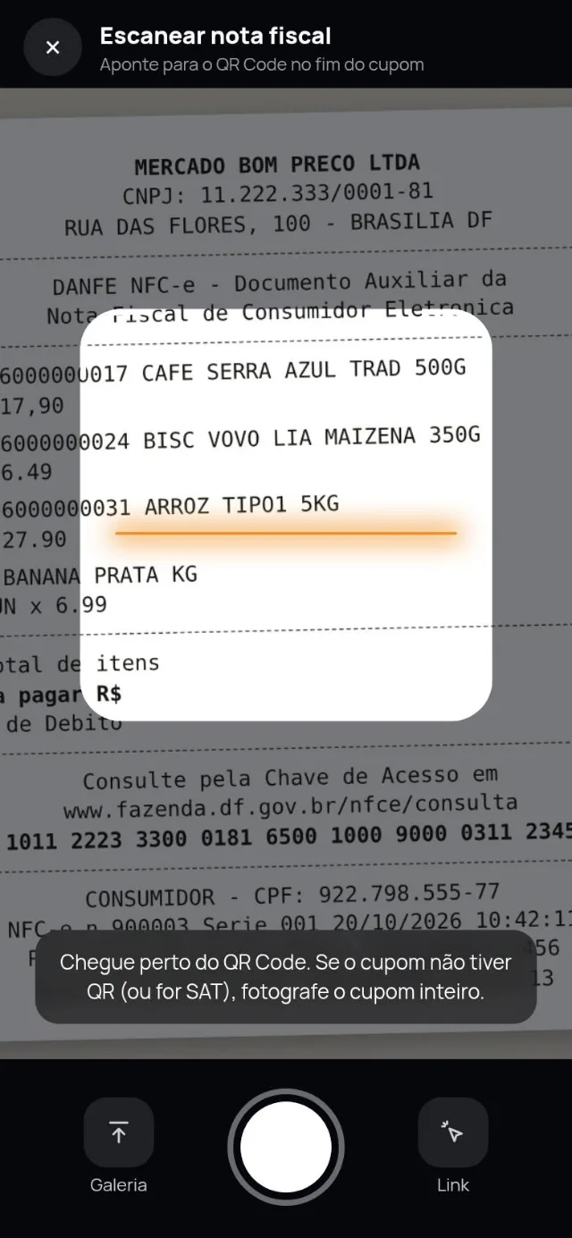 Scanner da nota fiscal