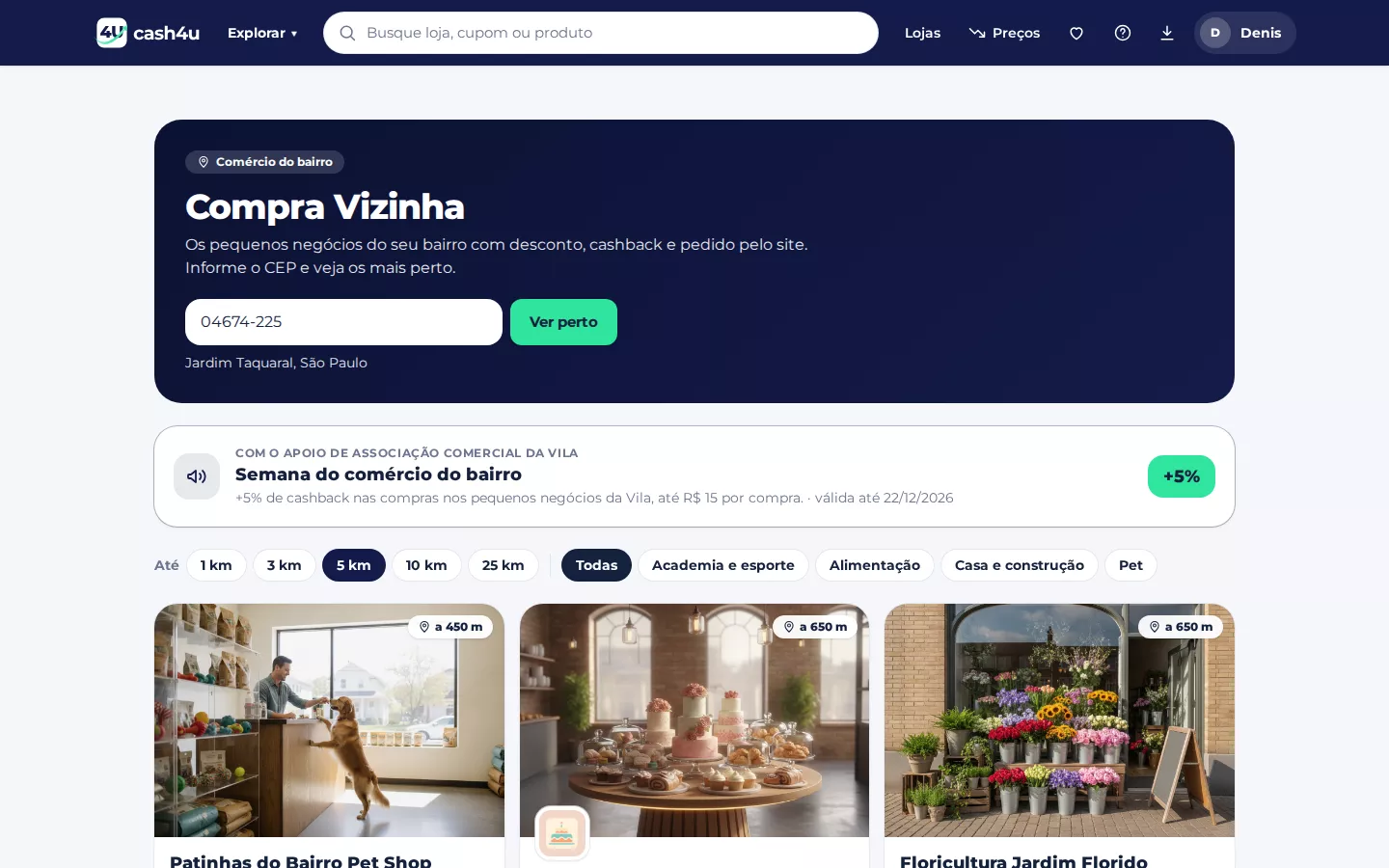 Compra Vizinha: negócios perto pelo CEP