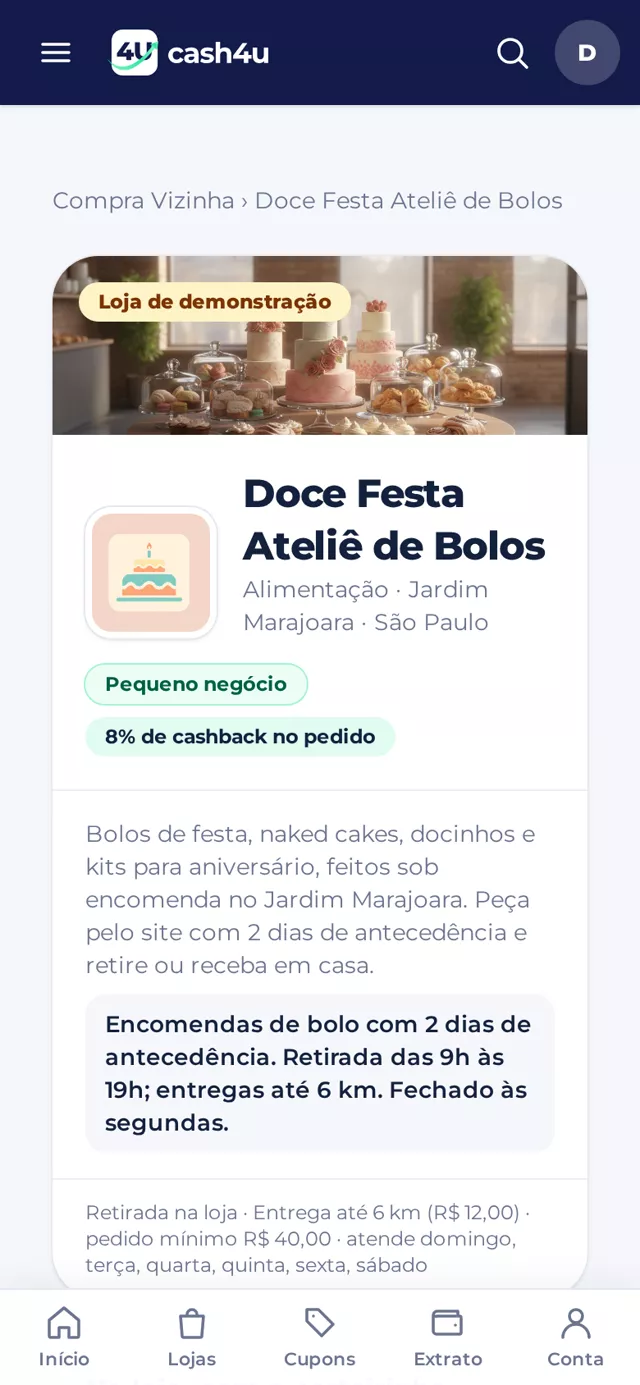 Vitrine da doceria no celular