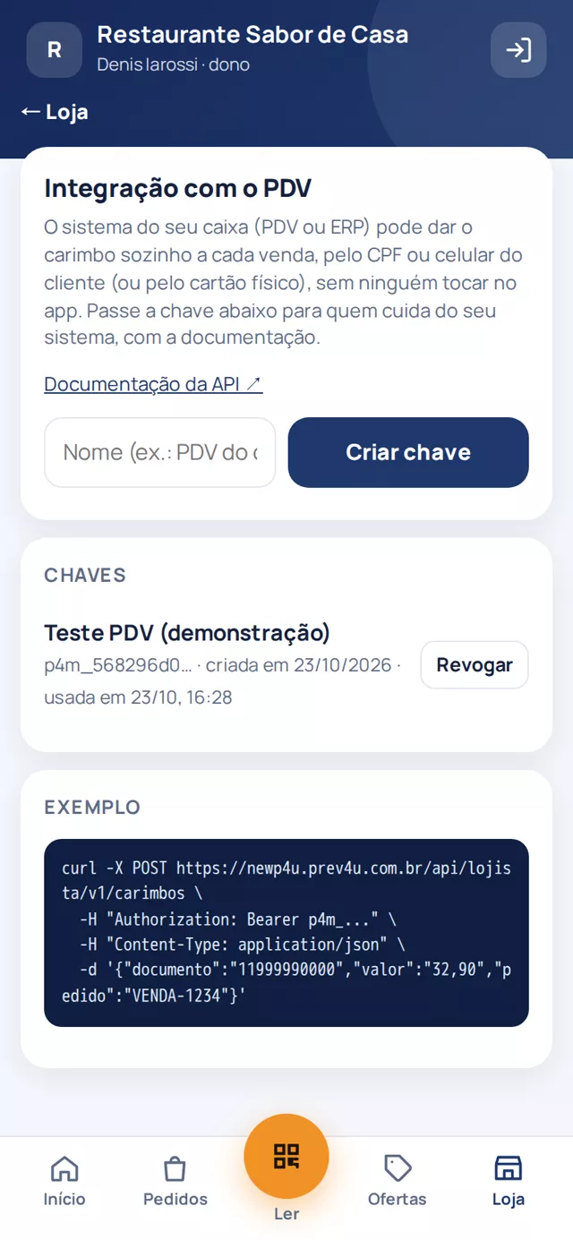 Integração com o PDV no app do lojista