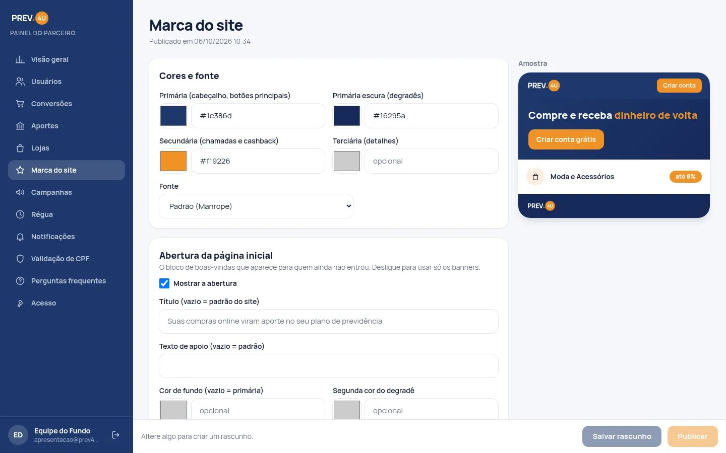 Estúdio de marca do painel